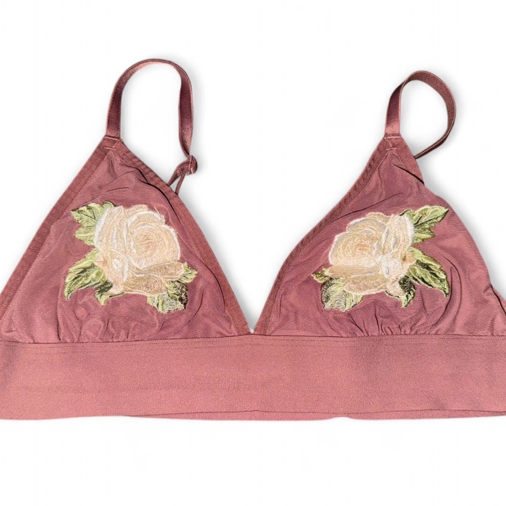 PINK Victoria's Secret Rose Embroidered Bralette - Mauve